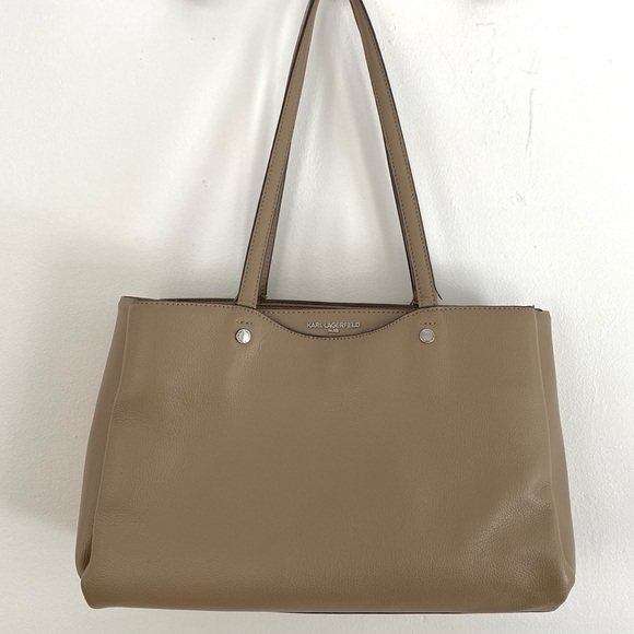 Karl Lagerfeld Handbags - Karl Lagerfeld Dorine Leather Tote Bag Taupe/ Tan